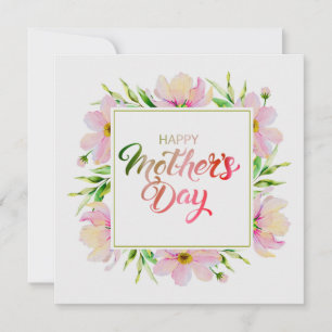 Tarjeta Elegante Floral Rosa en Acuarela para el Día de la