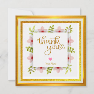Tarjeta Elegante Floral Rosa Flor Dorada y Gracias