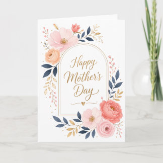 Tarjeta Elegante Floral Rosa Suave Feliz Día de la Madre