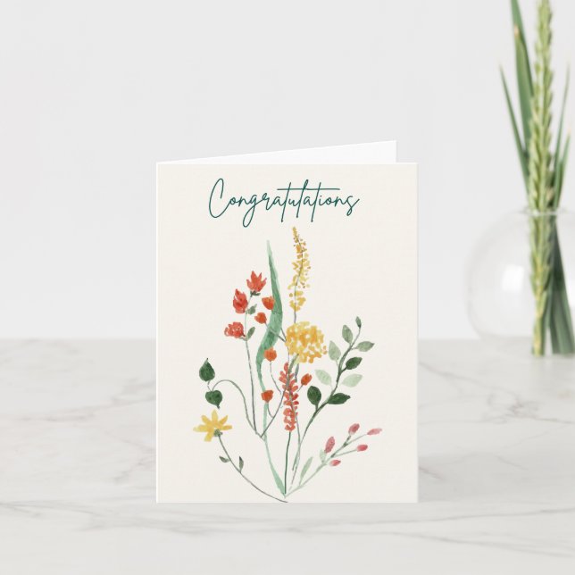 Tarjeta Elegante Floral Watercolor Felicitaciones Boda (Anverso)