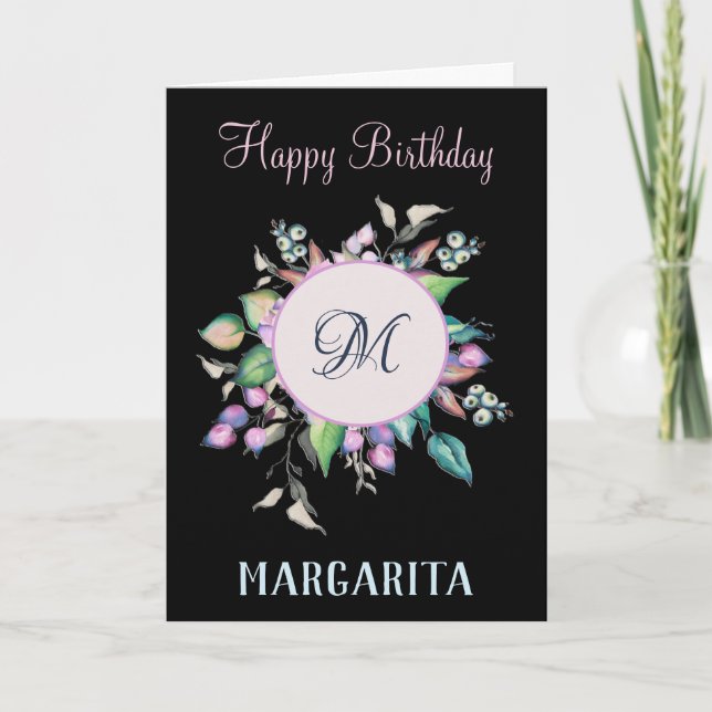 Tarjeta Elegante Flores Acuarela Cumpleaños Personalizació (Anverso)