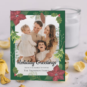 Tarjeta Elegante Flower Family de Feliz Navidad Roja