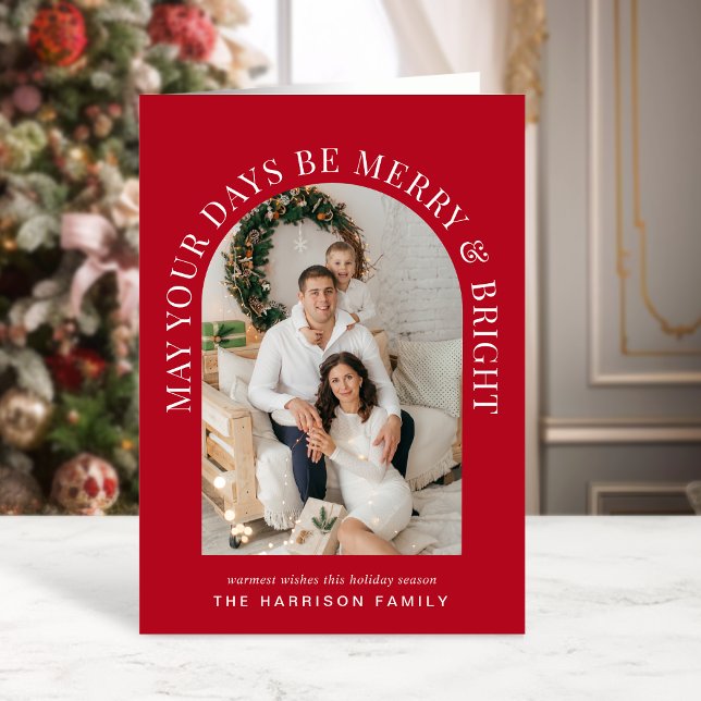 Tarjeta Elegante foto arca mora Navidades rojos brillantes (Share the love and warmth of the season with a personalized photo Christmas card)