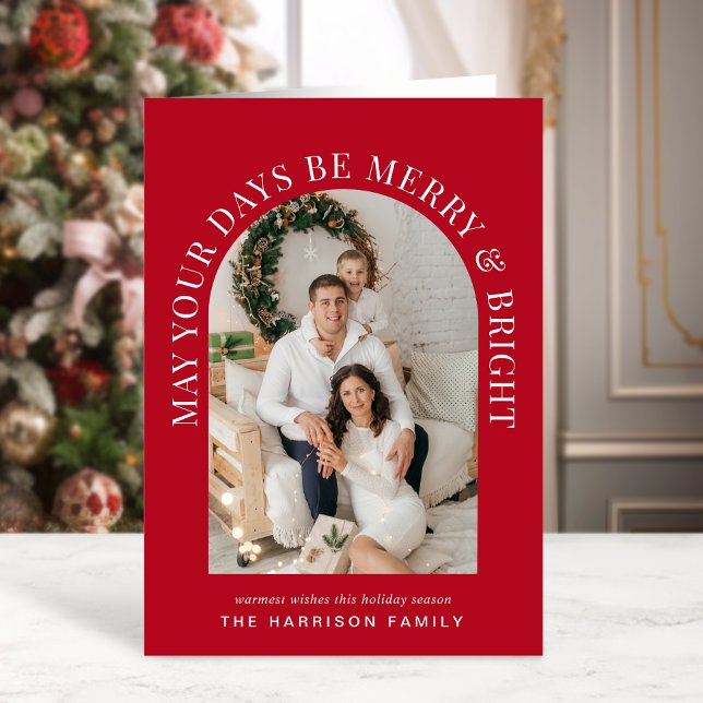 Tarjeta Elegante Foto Arch Ferry Y Navidades Rojos Brillan (Share the love and warmth of the holiday season with a personalized arch photo Christmas card)
