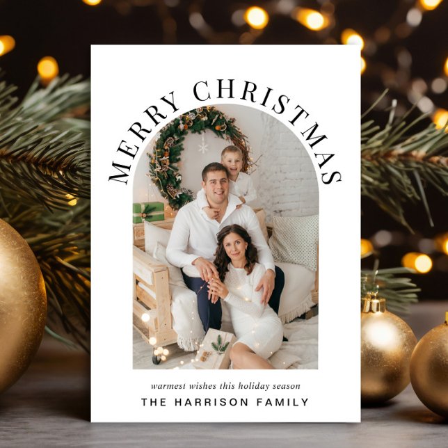 Tarjeta Elegante foto de Arco Feliz Navidad (Share the love and warmth of the holiday season with this personalized photo folded Christmas card)