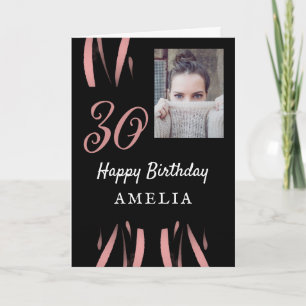 Tarjeta Elegante foto de cumpleaños 30 en acuarela rosa ne