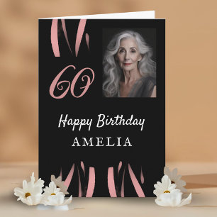 Tarjeta Elegante foto de cumpleaños 60 en acuarela negra r