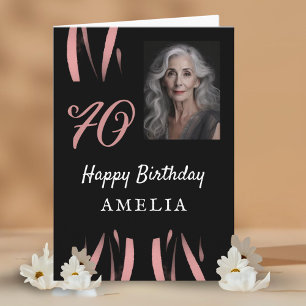 Tarjeta Elegante foto de cumpleaños 70 en acuarela negra r