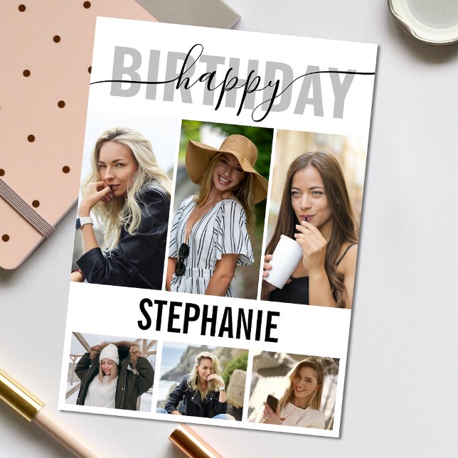 Tarjeta Elegante foto de cumpleaños feliz | Saludo colecti (Personalize the collage birthday greeting card to create a special keepsake for your loved one!)