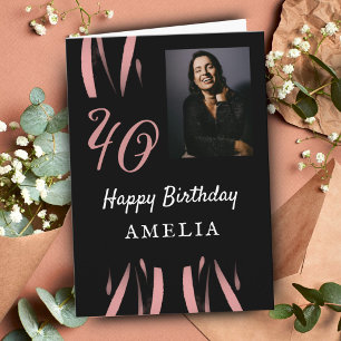 Tarjeta Elegante foto de cumpleaños número 40 en acuarela 