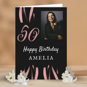 Tarjeta Elegante foto de cumpleaños número 50 en acuarela 