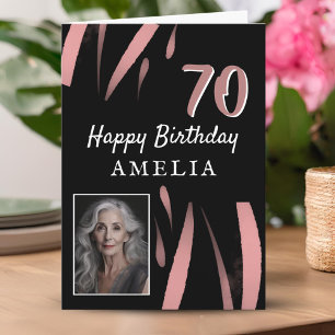 Tarjeta Elegante foto de cumpleaños número 70 en acuarela 