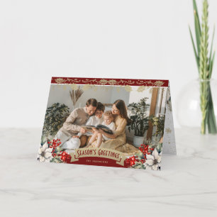 Tarjeta Elegante Foto de Flor de Pascua con Bayas Rojas de