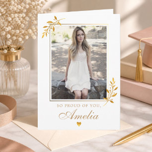 Tarjeta Elegante Foto de Graduación Moderna en Dorado