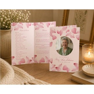 Tarjeta Elegante Foto Floral Orden de Servicio de Funeral