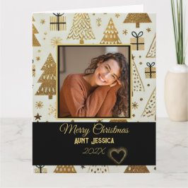 Tarjeta Elegante Fotos de Feliz Navidad Negra y Oro