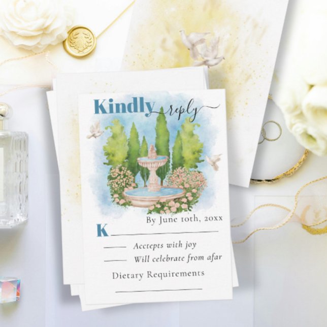 Tarjeta Elegante Fuente Flores palomas Boda de Verano RSVP (Subido por el creador)