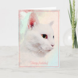 Tarjeta Elegante Gato Blanco Acuarela Saludo de cumpleaños