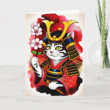 Elegante gato samurái de cerezo para cumpleaños, g