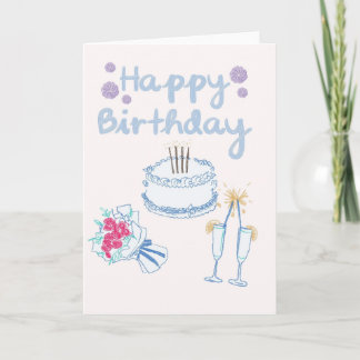 Tarjeta Elegante Geburtstagskarte mit Torte, Blumen & Gläs