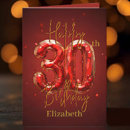 Tarjeta Elegante Gemas Sparkling Rojo y Oro 30 cumpleaños