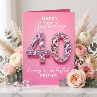 Tarjeta Elegante Glam Rosa Destello de Diamante Cumpleaños