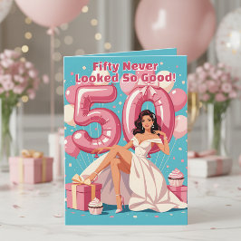 Tarjeta Elegante Glamorosa Mujer 50.º saludo de cumpleaños