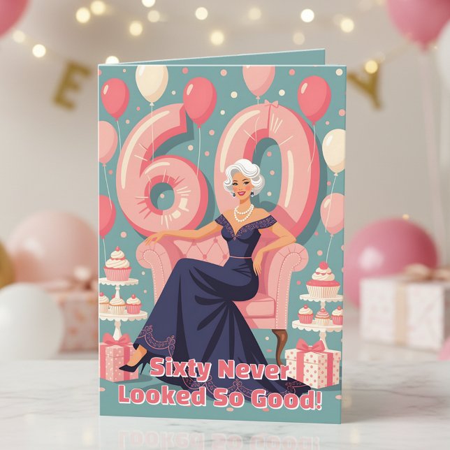 Tarjeta Elegante Glamorosa Mujer 60 cumpleaños saludo (Subido por el creador)