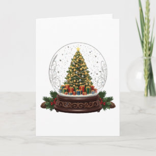 Tarjeta Elegante Globo de Navidad Antiguo con Árbol de Nav