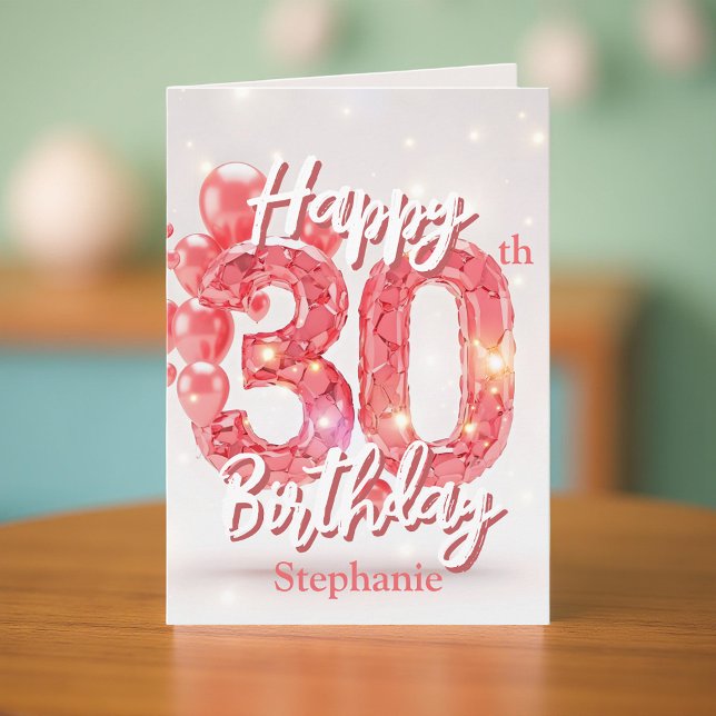 Tarjeta Elegante globo rosado y joya espumosa cumpleaños 3 (Subido por el creador)