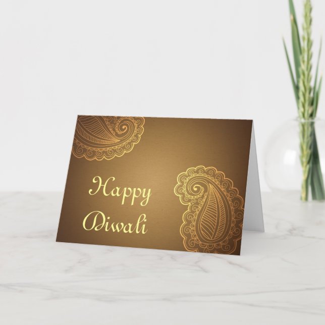 Tarjeta Elegante Gold Brown Paisley Feliz Diwali (Anverso)