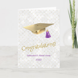 Tarjeta Elegante Gold Cap Purple Felicitaciones Graduación