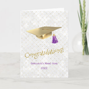 Tarjeta Elegante Gold Cap Purple Felicitaciones Graduación