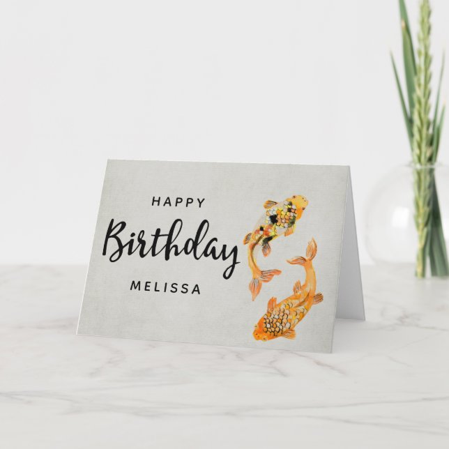 Tarjeta Elegante Gold Koi Fish Birday (Anverso)