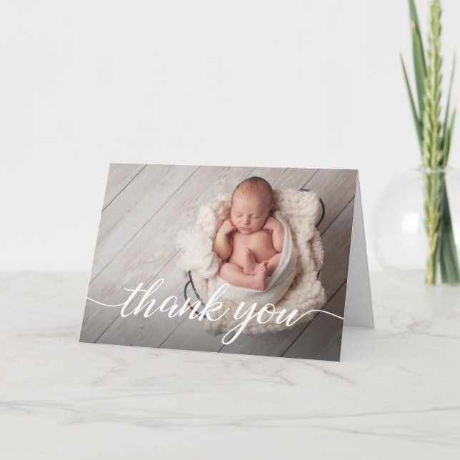 Tarjeta Elegante Gracias Personalizado Script Foto Baby Sh (Anverso)