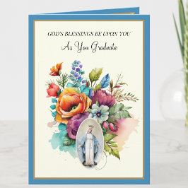 Tarjeta Elegante Graduación Católica Flores Virgen María