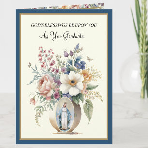 Tarjeta Elegante Graduación Católica Virgen María Flores