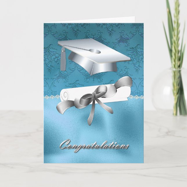 Tarjeta Elegante graduación de Aqua y Plata (Anverso)