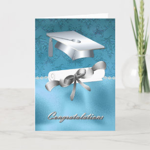 Tarjeta Elegante graduación de Aqua y Plata