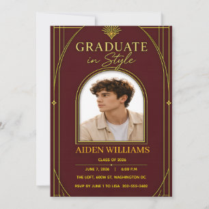 Tarjeta Elegante graduación de estilo en burgundy dorado
