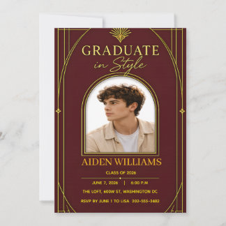 Tarjeta Elegante graduación de estilo en burgundy dorado