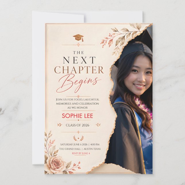 Tarjeta Elegante Graduación El Próximo Capítulo Comienza  (Anverso)