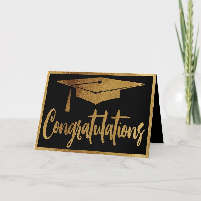 Tarjeta Elegante Graduación Felicitaciones Faux Gold (Anverso)