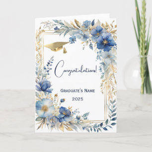Tarjeta Elegante Graduación Personalizada con Floral de Or