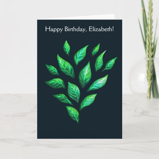 Tarjeta Elegante Green Leaves Nature Lover Nombre Birthday (Anverso)