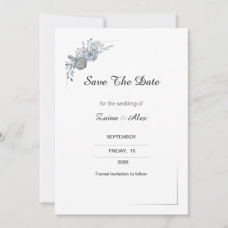 Tarjeta elegante gris floral para guardar la fecha