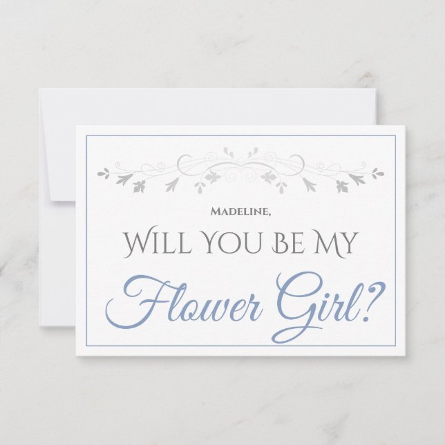 Tarjeta Elegante gris y azul claro sé mi carta de chica fl (Anverso)
