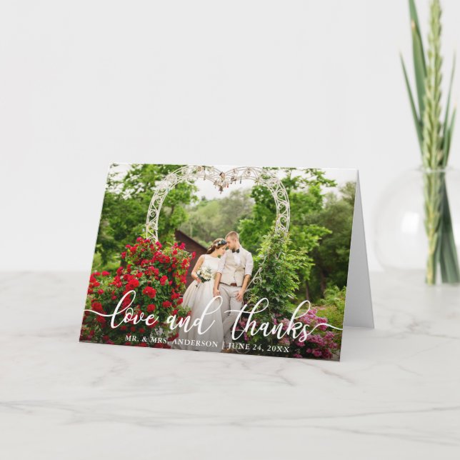 Tarjeta Elegante guión Amor y agradecimiento Boda foto Dob (Anverso)