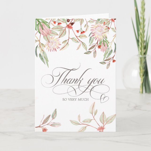 Tarjeta Elegante guión de caligrafía gris gracias doblado (Anverso)