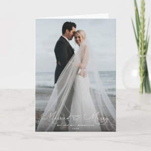 Tarjeta Elegante guión letra casada + Feliz foto navideña